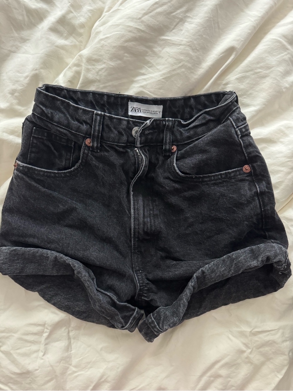 ZARA Washed Black High-Rise Denim Shorts